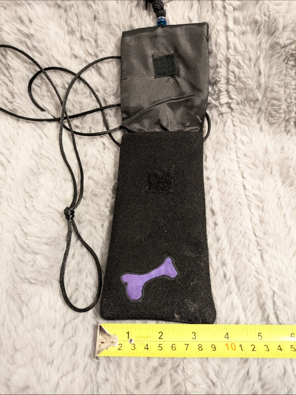 Handmade Black Phone Case Pouch with Purple & Green Dog Design